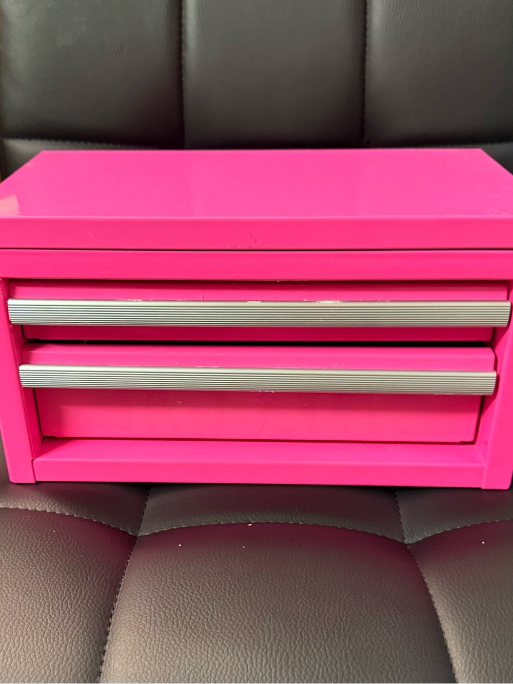 Mini Pink Metal 2-Drawer Desktop Tool Box Chest with Top Storage Lid